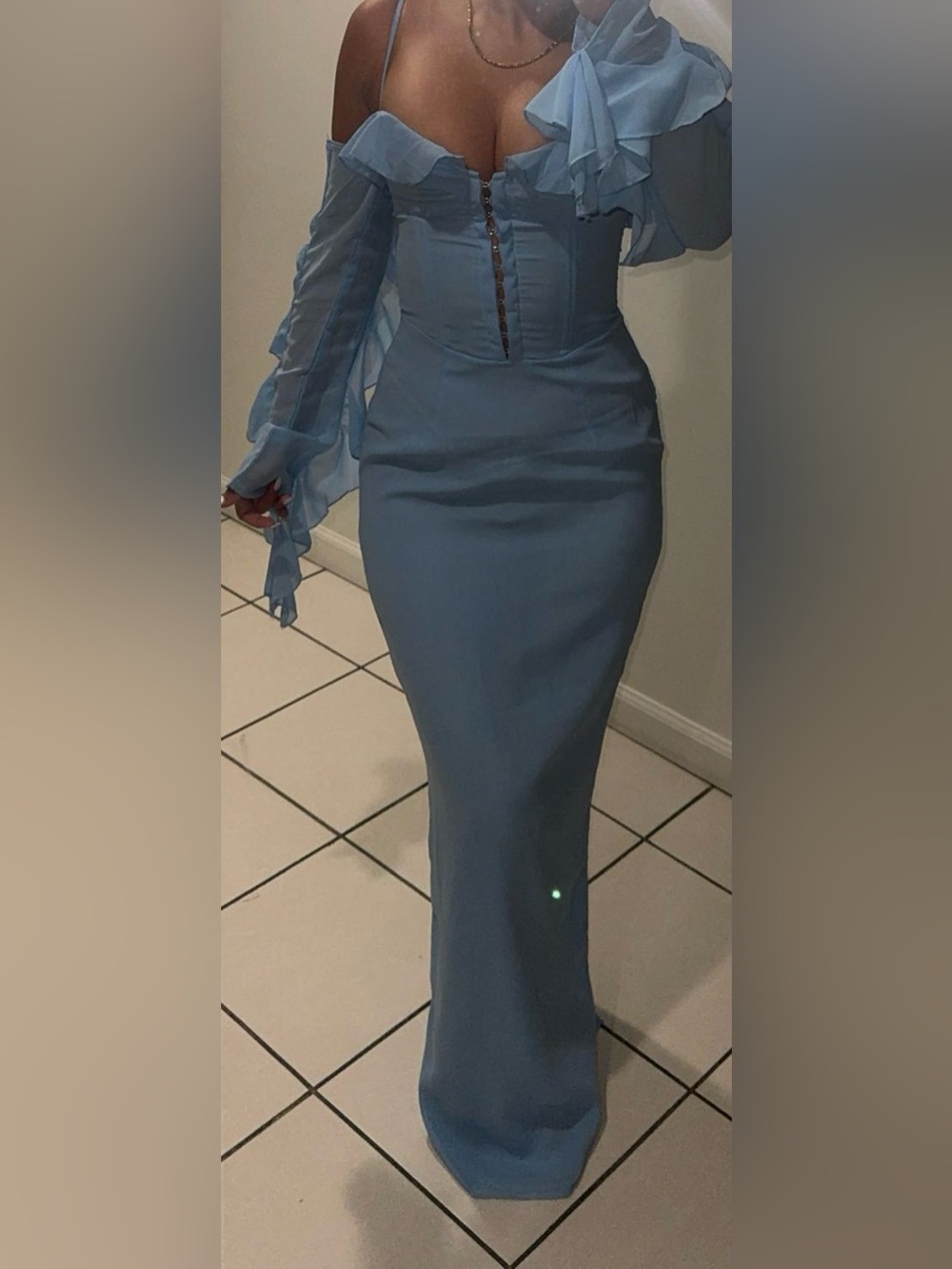 PrettyLittleThing Powder Blue One-Shoulder Maxi Skirt Dress